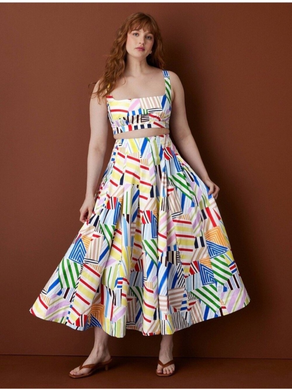 Rosie Assoulin Multicolor Geometric Midi Dress